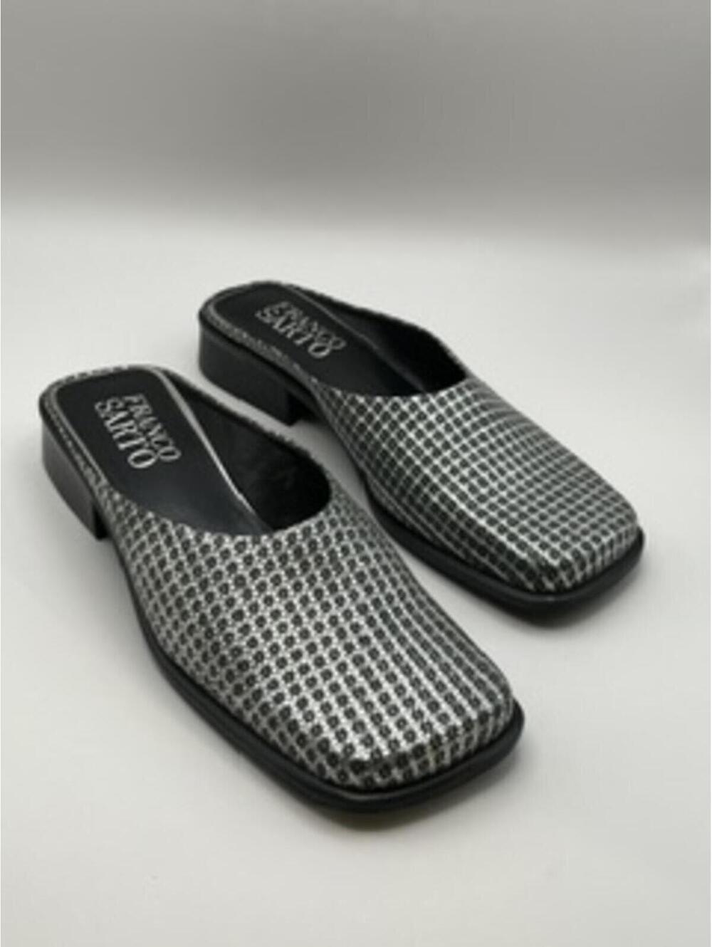 Franco Sarto Women's Black and Silver Patterned Slip-On Mules